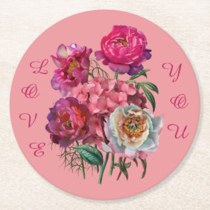 Peonies and Hydrangea Flower Garden  Round Paper Coaster