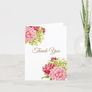 peonies and Hydrangea Thank You Blank Folded Card