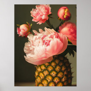 Peonies and Pineapple Poster