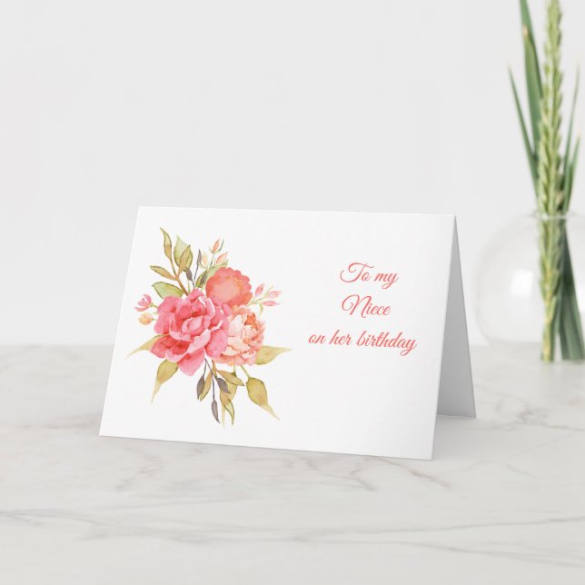 Peonies and Roses Floral Bouquet Birthday Card (Front)