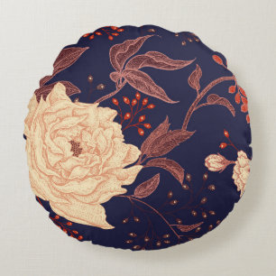 Peonies and roses. Floral vintage seamless pattern Round Cushion