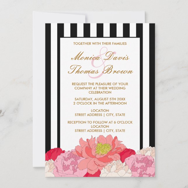 Peonies and Stripes Invitation (Front)