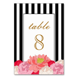 Peonies and Stripes Table Number Card