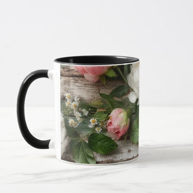 peonies and weathered wood mug (Left)
