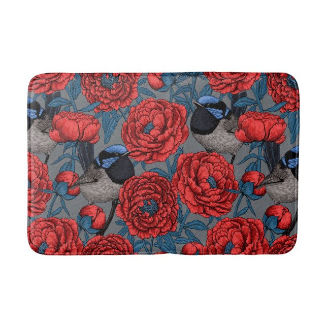 Peonies and wrens bath mat (Front)