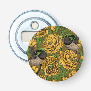 Peonies and wrens bottle opener