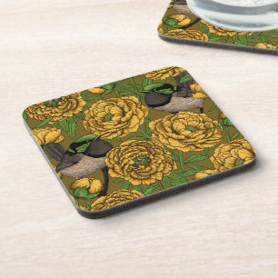 Peonies and wrens coaster