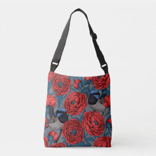 Peonies and wrens crossbody bag