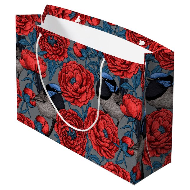 Peonies and wrens large gift bag (Back Angled)