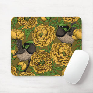 Peonies and wrens mouse mat