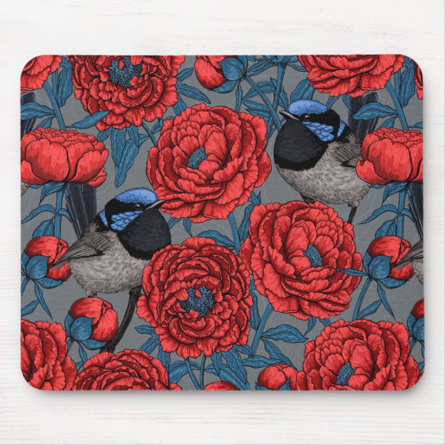 Peonies and wrens mouse mat (Front)