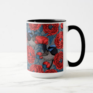 Peonies and wrens mug