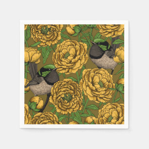 Peonies and wrens napkin