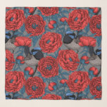 Peonies and wrens scarf<br><div class="desc">Vector seamless pattern with hand drawn peony flowers and fairy wrens</div>