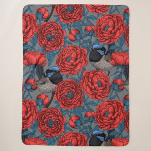 Peonies and wrens sherpa blanket