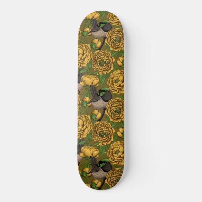 Peonies and wrens skateboard (Front)