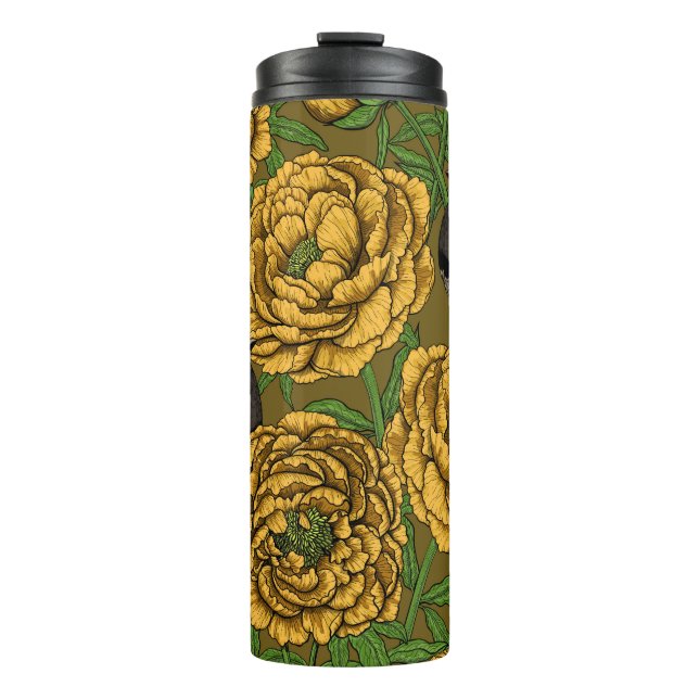Peonies and wrens thermal tumbler (Front)