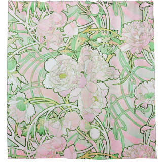 Peonies Art Nouveau Fine Art Shower Curtain