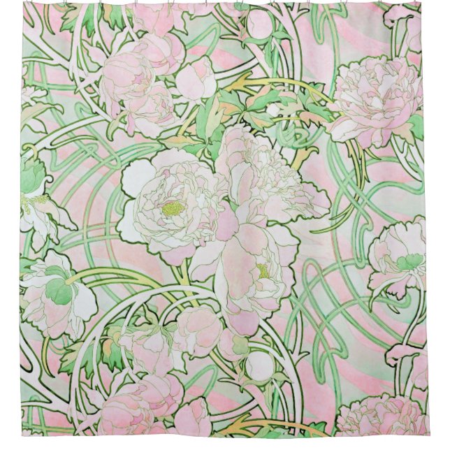 Peonies Art Nouveau Fine Art Shower Curtain (Front)