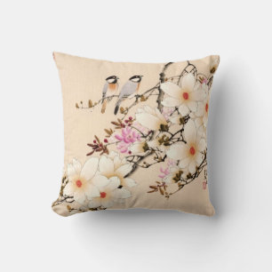 "Peonies" Asian Watercolor Decor Pillow
