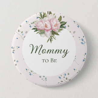 Peonies Baby Shower Button