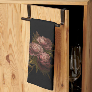 Peonies Black Tea Towel