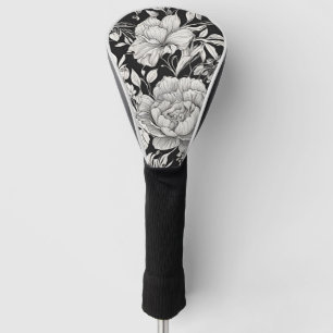 Peonies Black & White Vintage Pattern Golf Head Cover