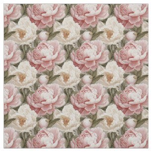 Peonies Blossoms Design Linen Upholstery Fabric 