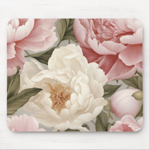 Peonies Blossoms Pink White Office Accessories Mouse Mat