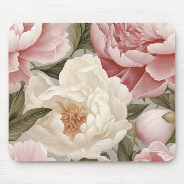Peonies Blossoms Pink White Office Accessories Mouse Mat (Front)