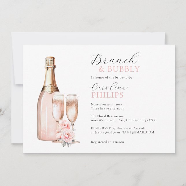 Peonies Blush Pink Brunch & Bubbly BRIDAL SHOWER Invitation (Front)