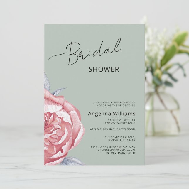 Peonies Bridal Shower Invitation  (Standing Front)