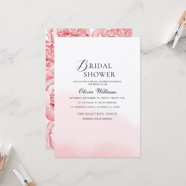 Peonies Bridal Shower Invitation  (Front/Back In Situ)