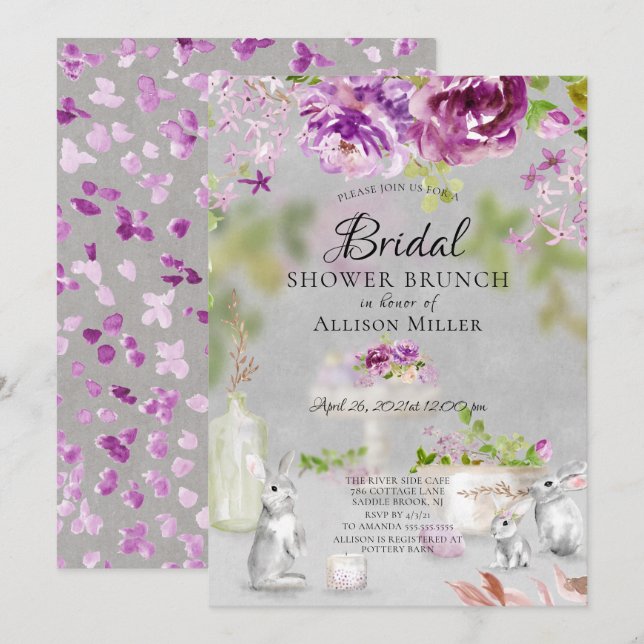 Peonies & Bunny Bridal Shower Brunch Invitation (Front/Back)