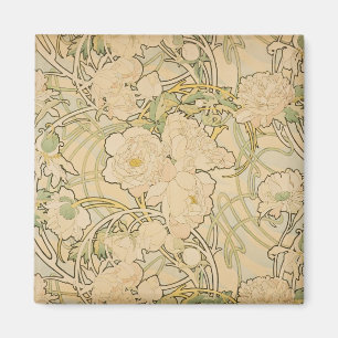 Peonies by Alphonse Mucha, Vintage Art Nouveau Magnet