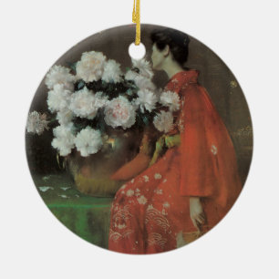 Peonies by William Merritt Chase, Vintage Fine Art Ceramic Tree Decoration
