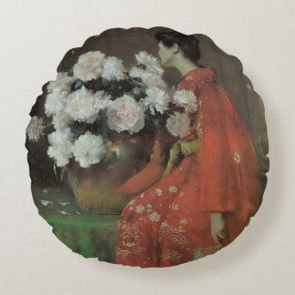 Peonies by William Merritt Chase, Vintage Fine Art Round Cushion