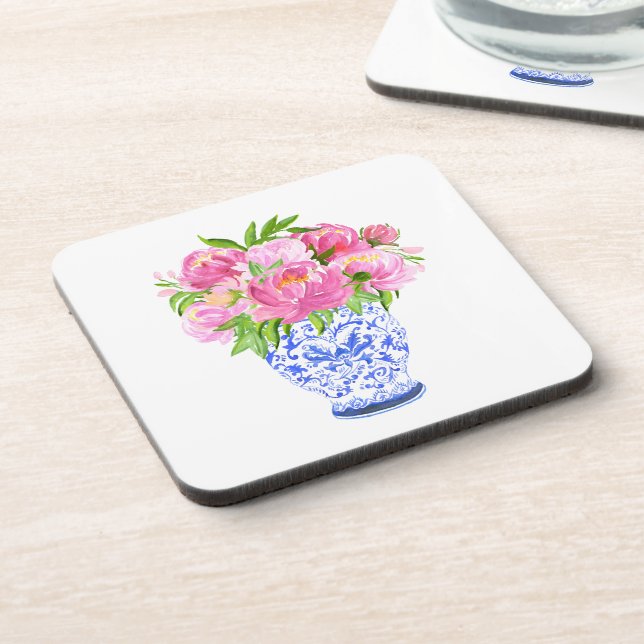 Peonies Chinoiserie Vase Coaster (Left Side)