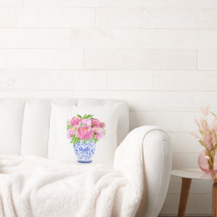 Peonies Chinoiserie Vase Cushion