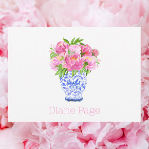 Peonies Chinoiserie Vase Personalised Stationary  Card