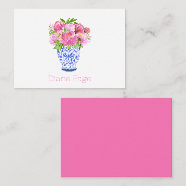 Peonies Chinoiserie Vase Personalised Stationary  Card (Front/Back)