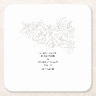 Peonies elegant flower corner Square Paper Coaster