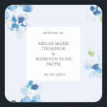 Peonies elegant flower corner  square sticker<br><div class="desc">Blue and Delicate watercolor flowers. Full collection available here https://www.zazzle.com/collections/blue_and_delicate_blooms-119793753692700841</div>