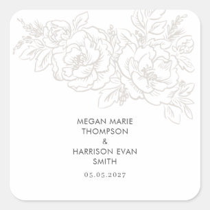 Peonies elegant flower corner Square Sticker