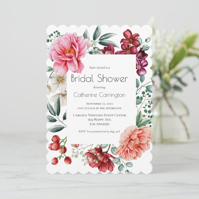 Peonies Floral Bridal Shower Invitations (Standing Front)