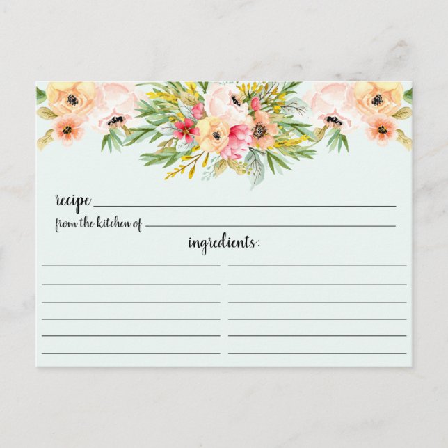 Peonies Floral Bridal Shower Recipe Card (Front)