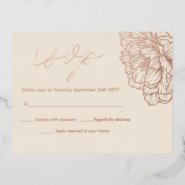 Peonies Floral Elegant REAL Rose Gold RSVP Cards (Front)