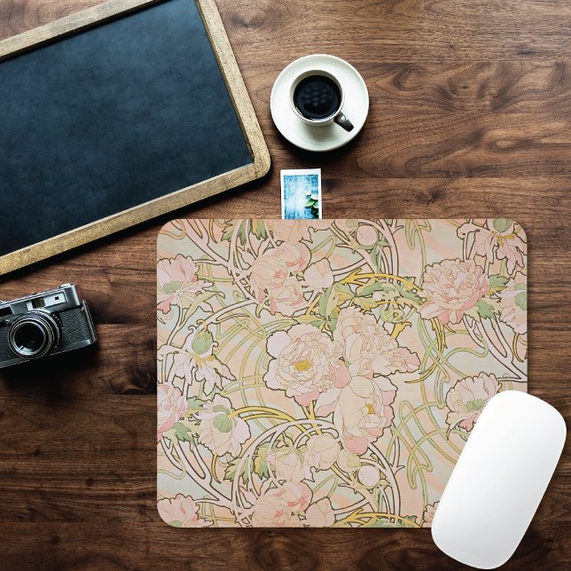 Peonies Floral Pattern Alphonse Mucha Mouse Mat (Creator Uploaded)
