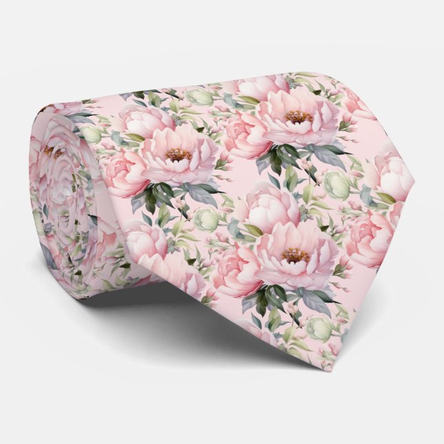 Peonies Floral Peony Flowers Tie (Rolled)