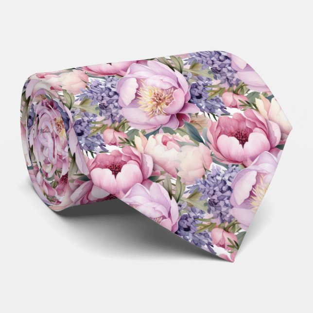Peonies Floral Peony Flowers Tie (Rolled)